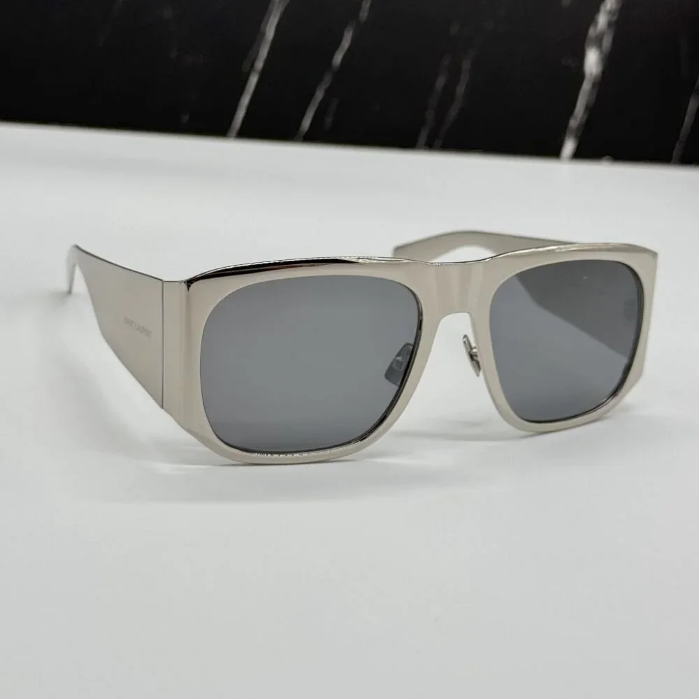 NEW  SL636 002 SAINT LAURENT SUNGLASSES UNISEX SILVER GREY METAL EYEWEAR - Picture 5 of 13